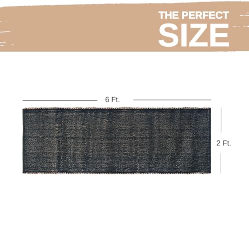 Black 2X6 Jute Rug Braided Construction - Farmhouse Woven Carpet - Mid-Century Modern Floor Covering for Hallways and Kitchen, Runner 2' x 6' - color: Black, size: 2' x 6'