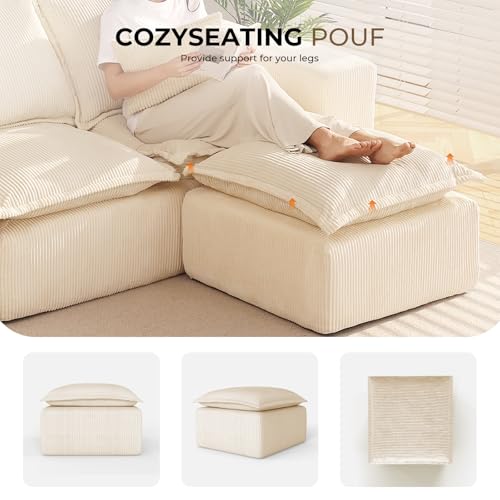 Beige Corduroy Pouf for Modular Sectional Sofa, Matching Accessory for Living Room, Bedroom and Apartment - color: Beige, size: Pouf (Ships in One Box)