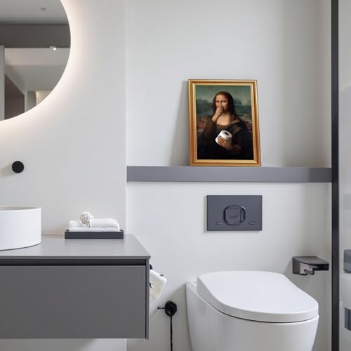 ICHZUMW Gold Framed Funny Mona Lisa Toilet Paper Canvas Wall Art, Quirky Humorous Parody Painting Wall Decor, Ready to Hang for Bathroom Restroom Powder Room, 8x10in - color: Funny Mona Lisa, size: 10"L x 8"W
