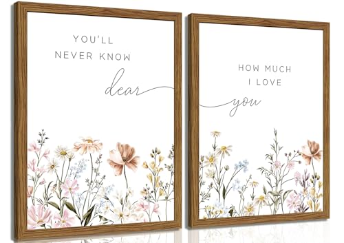 Wood Framed Wildflower Nursery Wall Art Set of 2, Boho Flower Botanical Wall Decor Paintings, Baby Girl Nurseries Pictures Posters Prints for Nursery Baby Room Bedroom Home Decoration 12x16 Inch - color: Colorful Flowers, size: 16L" x 12W"