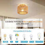 Rpzloila Rattan Ceiling Light, 1 Light Bohemian Modern Woven Flush Mount Ceiling Light, Boho Light Fixture for Bedroom Living Room Dining Room, Gold Finish - color: Gold, size: 1-Light-Round
