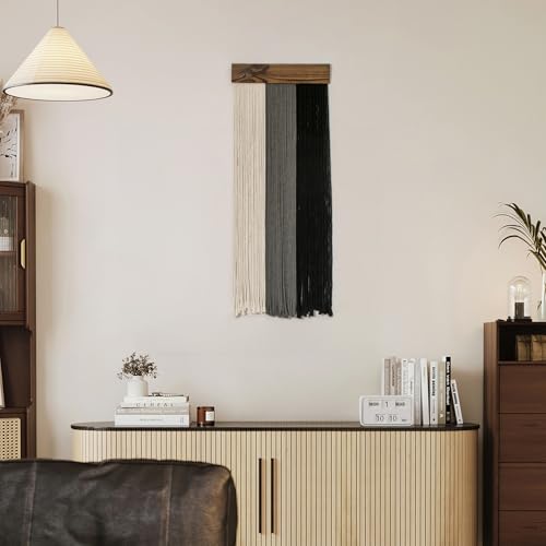 SCECALA Grey Black Macrame Wall Hanging Tapestry, White and Black Macrame Wall Hanging Boho Yarn Handmade Long Tapestry for Living Room Bedroom Modern Home Decor, 30.7x11.8 inch - color: Gray