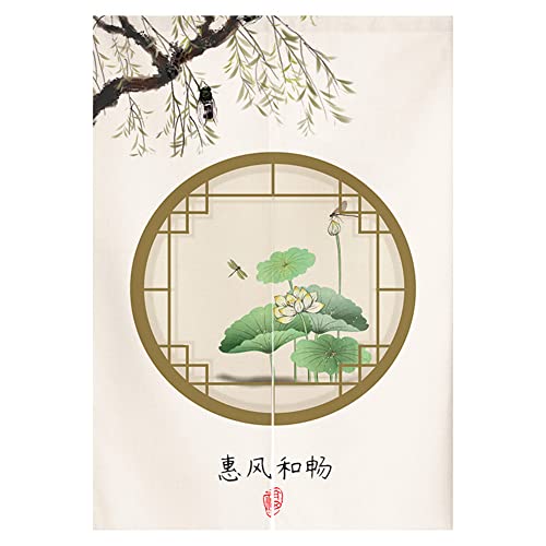 Japanese Noren Doorway Curtain Tapestry Traditional Chinese Wealth Fortune Door Curtain Lotus Painting Kitchen Home Decoration, 33" x 59" - color: Multi 2, size: 33.5"W x 59.1"L (Pack of 1)