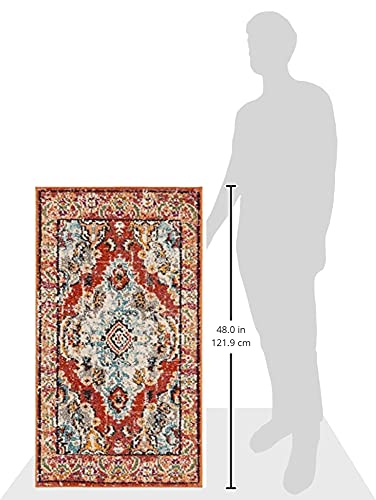 SAFAVIEH Monaco Collection Area Rug - 2'2" x 4', Orange & Light Blue, Non-Shedding & Easy to Clean, Distressed Medallion Design, Ideal for Front Door, Kitchen, Entryway, Accent Space (MNC243H) - color: Orange/Light Blue, size: 2'2" x 4' (Rectangular)