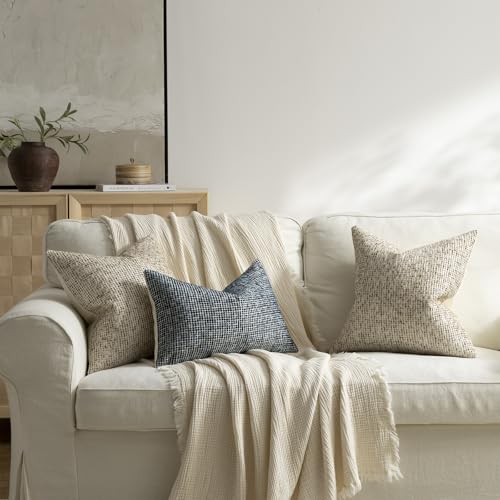 Pack of 2 Neutral Throw Pillow Covers 20x20 Boho Textured Dots Stripe Chenille Square Decorative Pillow Cases Accents for Living Room Couch Bed Farmhouse Home Decor, Taupe - color: Taupe, size: 20" x 20" (Pack of 2)