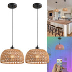 Battery Operated Pendant Light with Remote,Battery Hanging Light Rattan Woven Chandelier No Wiring Needed,Rechargeable Light Bulb 50+Hours Continue Use,Perfect for Kitchen Islands Ceiling Lighting - color: Brown