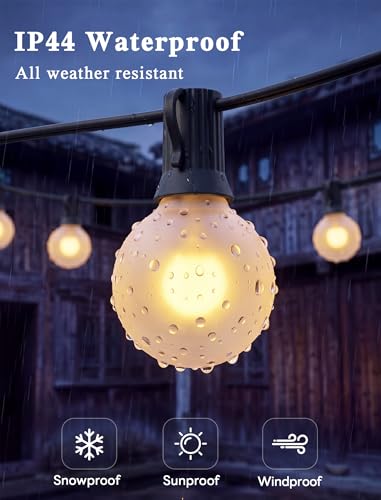 Abeja 25FT Outdoor String Lights, G40 Globe Patio String Lights with 27 Frosted White Globe Bulbs, Waterproof Connectable Hanging Lights for Outside Backyard Porch Umbrella Bistro Decor, Black Wire - color: 25FT Frosted White-Black, size: 25FT