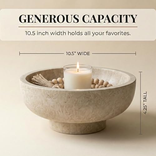 OAKOA Modern Fruit Bowl for Kitchen Counters - Large Decorative Bowl for Home Decor- Key Bowl for Entryway Table - Pedestal Bowl - Stone Bowl - color: Beige