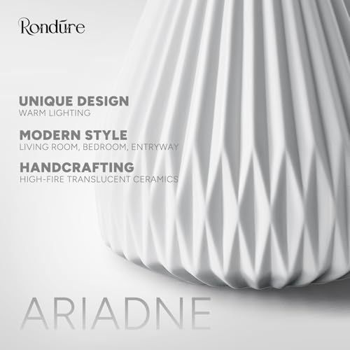 RONDURE 9.1" Modern Ceramic Table Lamp, Fully Dimmable Bedside Lamp for Bedroom Living Room Nightstand, White Translucent Ceramic Shade, Warm Ambient Decorative Corded Lighting, Bulb Included - style: Ariadne