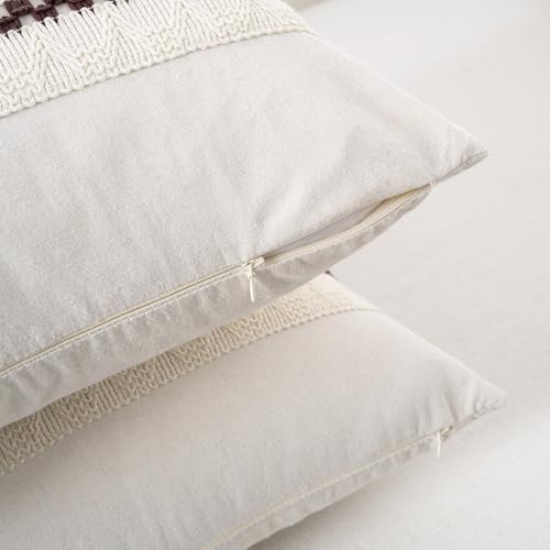 Fancy Homi Set of 2 Boho Brown Decorative Throw Pillow Cover 16x16 Inch for Couch Bed Sofa, Aesthetic Modern Organic Farmhouse Home Decor, Soft Cotton Cute Accent Macrame Woven Cushion Case - color: Brown, size: 16" x 16" (Pack of 2)