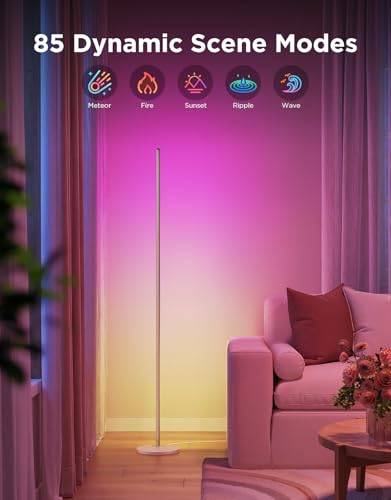 Govee RGBIC Floor Lamp Basic, 1000lm LED Corner Lamp Works with Alexa, 1000lm Modern Floor Lamp with Music Sync and 16 Million DIY Colors, Color Changing Standing Lamp for Bedroom Living Room - color: Champagne