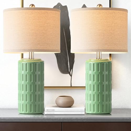 PARTPHONER 23" Farmhouse Modern Ceramic Table Lamp Set of 2 - Sage Green Bedside Lamps for Bedroom & Living Room, Nightstand, Desk, End Table - color: Sage Green