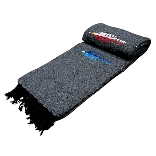 Open Road Goods Mexican Thunderbird Yoga Blanket, Handwoven Throw for Yoga, Meditation, and Home Décor – Versatile Blanket for Beach, Picnic, Camping, or Outdoor Use - color: Charcoal