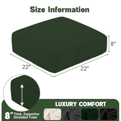Meditation Floor Pillow Set of 2, 8" Extra Thick Floor Cushion for Sitting with Washable Cover, Large Corduroy Meditation Pillow, 22 inches Tatami Seat with Handle for Yoga Pillow, Green - color: Green, size: 22x22x8 inch