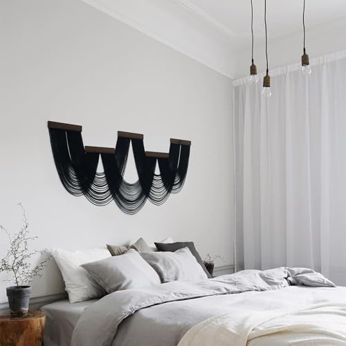 LB Large Macrame Wall Hanging, Black Boho Tapestry Wall Hanging Macrame Wall Art Handmade Yarn Woven Wall Art Modern Home Decor Headboard Wall Decor for Bedroom Living Room Dorm Nursery, 53x28 Inch - color: Black Brown