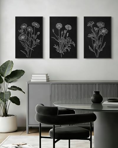 Drsoum Black White Flower Wall Art Vintage Minimalist Floral Wall Hanging Decor Bohemain Botanical Prints Artwork for Bedroom Living Room Hallway 16x24in Black Framed - color: White Flower, size: 16x24in, Black Framed