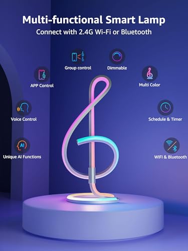 Lepro TB2 AI Smart Table Lamp, RGB+IC Addressable LED Lamps Alexa Google Home Enable, APP Control DIY Color Changing Modern Spiral Lamp, Music Sync, AI Generated Lighting LLM, 2.4 GHz WiFi/Bluetooth - style: Treble Clef
