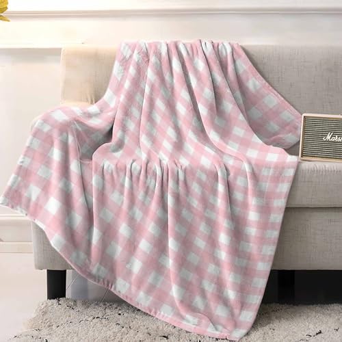 Christmas Throw Blankets, Rustic Pink White Buffalo Check Plaid Pattern Soft Fleece Blanket Decorative for Home Sofa Couch Chair Living Bedroom,40x50 Inches, Farmhouse - color: Christmas-hzf06147, size: 40x50 Inch