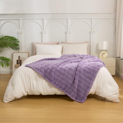 YUSOKI 3D Fleece Bubble Throw Blanket | 380GSM Ultra Soft Fluffy Plush | Non-Shedding Lightweight Cozy Blanket for Couch Sofa Bed | All Season (Lilac Purple,50 * 60inches) - color: Lilac Purple, size: Throw(50" x60")