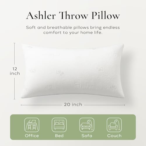 Ashler Home Deco Throw Pillows Insert- 12x20 Pillow Inserts with Air Layer, Premium Bed and Couch Pillows - Indoor Decorative Throw Pillow, Lumbar Cushion Sham Stuffer, Pack of 2, White - size: 12x20 Inch