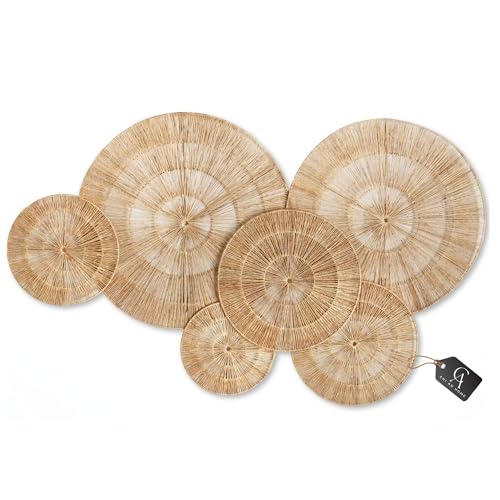 CHI AN HOME Wicker 23 Inch Jute Wall Decor Baskets, Set of 6 Extra Large Woven Jute Wall Plates, 23",21",15",13",12,10", Decorative Baskets for Wall Arts, Wall Hanging for Bedroom, Living Room, Office - size: Set of 6 - Extra Large