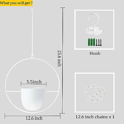 Hanging Planter Indoor Modern Boho Plant Pot Metal Wall and Ceiling Plant Holder, Mid Century Minimalist Flower Pot for Hanging Plants(White) - color: White, size: 1PC