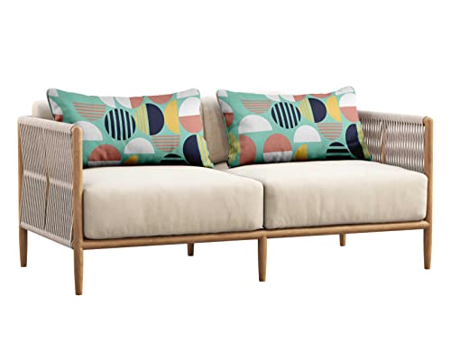 Indoor/Outdoor Polyester Fabric Lumbar Pillow Cover, All-Weather Waterproof Rectangular Cushion Case for Patio Furniture, 12 x 18 Set of 2 - Geometric-59 - color: Aquamarine2, size: 18" x 12" (Pack of 2)