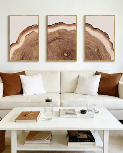 Drsoum Vintage Retro Tree Rings Wood Framed Wall Art Modern Wood Stump Nature Rustic Artwork Bedroom Living Room Ready to Hang 16x24in Natural Framed - color: Flower Boho Wall Art, size: 24L" x 16W", Natural Framed