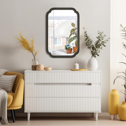 WallBeyond 20" x 30" Rounded Corner Arch Wall Mirror with Wood Frame for Entryway, Living Room or Bedroom Home Decor - Light Woodgrain [20" x 30" Black] - color: Black a, size: 30"L x 20"W
