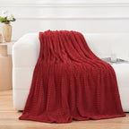 Puncuntex Red Fleece Throw Blanket 50"×60",Super Soft Flannel Plush Cozy Blanket with Square Grid Design Luxury for Couch Sofa Chair - color: Red, size: 50"×60"