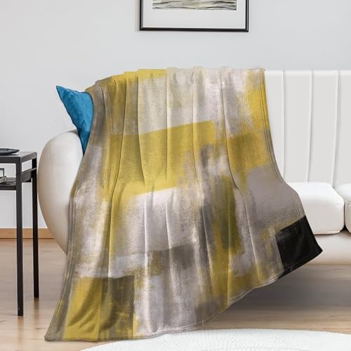 Abstract Gradient Blanket, Modern Fashion Art Yellow Grey Painting Strokes Pattern Soft Warm Cozy Plush Flannel Covers for Livingroom Bedroom Couch Chair Camping Travel Home Decor Tapestry 30x40in - color: Abstract-23, size: 30W" x 40L"