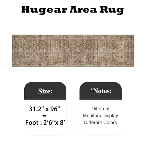 HUGEAR 2'6''x8' Runner Rug Hallway Vintage Brown Machine Washable Retro Floral Low Pile Carpet Distressed Long Throw Rug Bedroom Kitchen Laundry Non Slip Soft Lightweight - color: Retro | Brown, size: 2'6" x 8' (Runner)