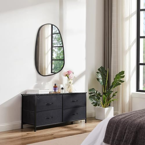 Black Irregular Bathroom Mirror for Wall, Aluminum Alloy Frame Asymmetrical Mirrors Brushed Metal Vanity Wall Mounted Mirror for LivingRoom Bedroom Room Home Decor Large 26"x14" - color: Black-irregular 11(26"x14")