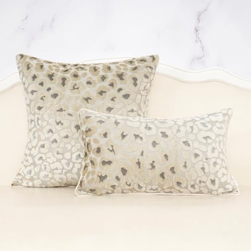 Alerfa Beige Floral Throw Pillow Cover 12 x 20 Inch Cut Velvet Rectange Luxury Decorative Lumbar Pillow Cover for Couch Living Room Bedroom - color: Beige, size: 20" x 12" (Pack of 1)