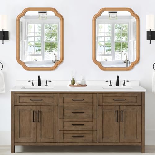 Ferytange Natural Wood Framed Mirror,18X24 Inch Bathroom Mirror for Over Sink Modern Rounded Corner Rectangle Wall Mounted Mirror (Horizontal/Vertical) - color: Natural Wood, size: 24"L x 18"W
