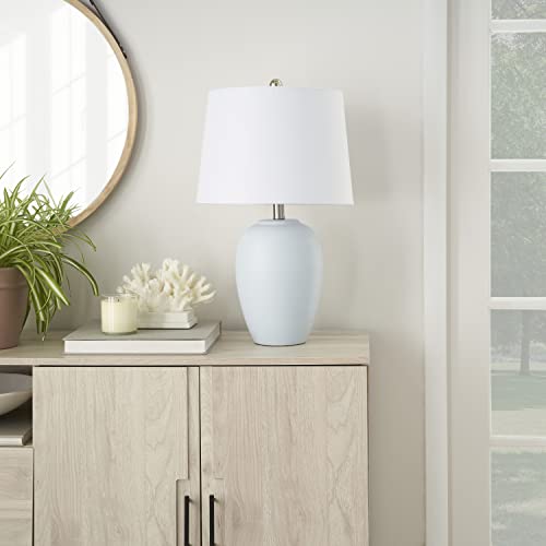 Nourison Home 23" Coastal Blue Ceramic Pot Table Lamp for Bedroom, Living Room, Dining Entryway, with White Shade - color: Light Blue, size: 1 Lamp - Drum Shade