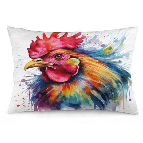 Pillow Cover Watercolor Chicken Lumbar Pillow Case Cushion 12 "x20 Funny Farm Animals Pretty Big Cock Cooling Pillow Cases Double-Sided Printing Design for Decoration Sofa Couch - color: Pattern-9, size: 20" x 12" (Pack of 1)
