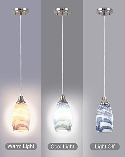 karyfine Mini Art Glass Pendant Lights Kitchen Island Blown Glass Pendant Lighting with Brushed Nickel Finish Adjustable Cord Ceiling Hanging Lamp for Hallway,Dining Room White and Dark Blue-1P - color: White and Dark Blue-1Pack