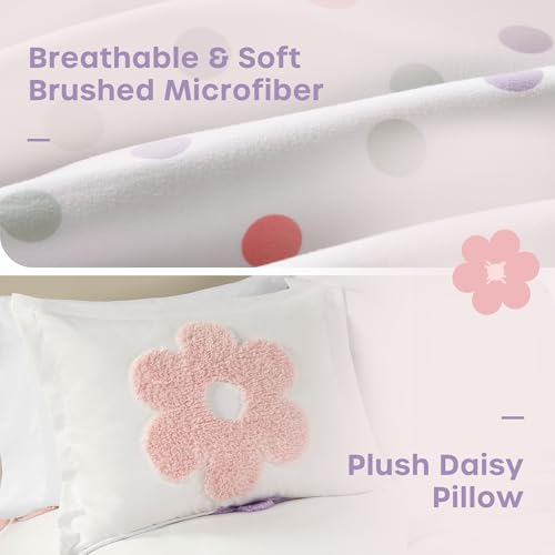Intelligent Design Kids Twin Comforter Set for Girls, Tufted Chenille Floral Comforter Set Twin, Lightweight Polka Dot Comforter Reversible Bed Set, Sham, Pillow, Gracie, Twin White/Purple 3 Piece - color: White/Purple, size: Twin Comforter
