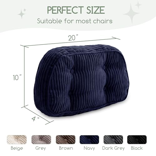 HIGOGOGO Lumbar Support Pillow for Recliner Chair/Accent Chair/Couch/Office Chair, Tufted Corduroy Back Support Cushion for Elderly, Recliner Cushions for Back Rest, Pain Relief, Reading, Navy - color: Navy