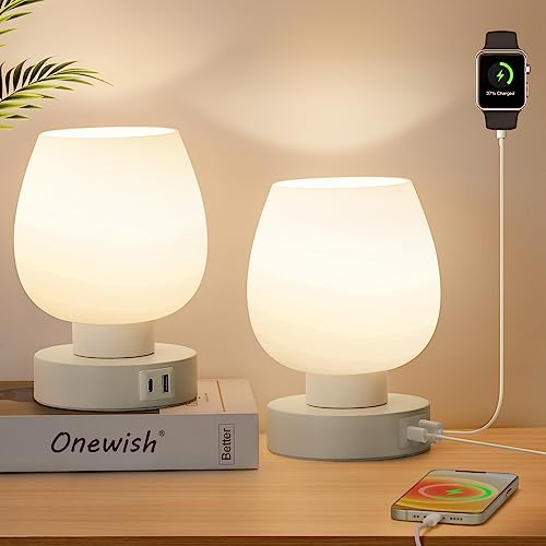 Touch Bedside Table Lamp Set of 2 - Modern Nightstand with USB-C&A Charging, 3-Way Dimmable LED Desk Lamp, White Opal Glass Shade - color: USB-white_2packs, size: USB