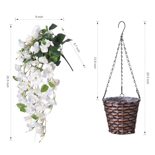 Artificial Fake Hanging Hibiscus Flowers Plants Baskets for Outdoor Decoration, Faux Silk Hibiscus Long Vines in Planter UV Resistant Realistic Flowers for Outside Porch Patio Home Decor, White - color: White 2
