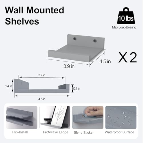 Small Floating Shelves for Wall Decor, Wall Mounted Wood Shelf for Bedroom, Living Room, Bathroom, Kitchen, Nursery, Mini Display Ledge Shelf with Lip Set of 2-4 Inches, Grey - color: Grey, size: 3.9in