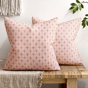 MIULEE Pack of 2 Cute Decorative Burlap Linen Valentine Throw Pillow Covers Farmhouse Pillowcases Modern Rustic Woven Textured Cushion Cover for Sofa Couch Bed 18x18 Inch Pink - color: Pink, size: 18" x 18" (Pack of 2)