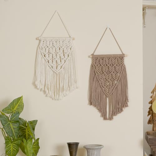Nashibowu Small Macrame Wall Hanging Decor Boho Tapestry for Bedroom Living Room Dorm Nursery and Office, Cute Aesthetic Wall Art for Small Spaces for Teen Girls and Home Decor (White, 16 * 10 Inch) - color: White