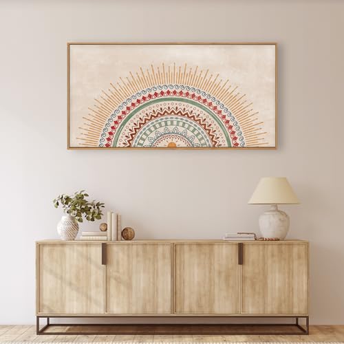 HPINUB Boho Sun Framed Canvas Wall Art Set, Mid-Century Modern Wall Decor, Minimalism Bohemian Wall Painting, Abstract Geometric Pattern Art Print for Living Room, Bedroom, Office - 20"x40" - color: Boho Sun Wall Art, size: 40"L x 20"W
