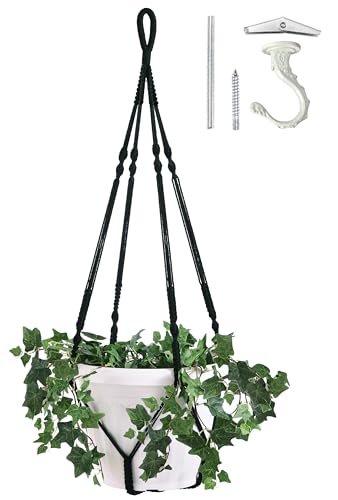 Giant XXL 55 Inches Macrame Planter Hanger Large for 15 inch Pot + Swag Hook | Extra Large Hanging Planter for Indoor Plants | No Pot/Plant Included (XXL Black) - color: Black
