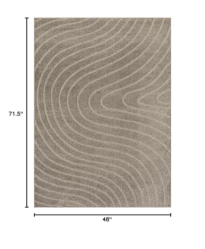 LUXE WEAVERS Modern Geometric Wave Taupe 4x6 Area Rug - color: Taupe, size: 4' x 6' (Rectangular)