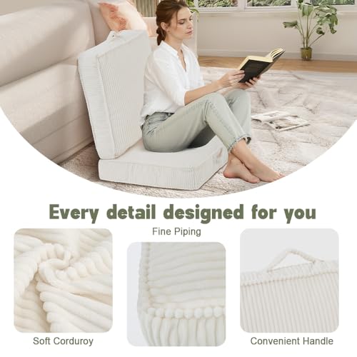 Floor Pillow for Adults Set of 2, 4" Square Floor Cushions with Washable Cover, Large Corduroy Meditation Pillow, 22 inches Tatami Seat with Handle for Living Room or Yoga, Beige - color: Beige, size: 22x22x4.2 inch
