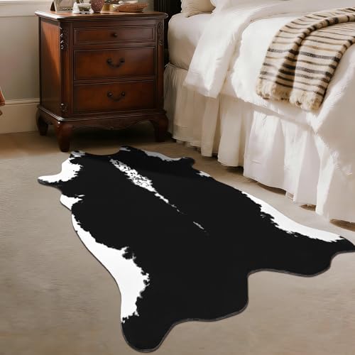 BENRON Small Cowhide Rug Black, Faux Cow Hide Rugs for Entryway Kitchen Hallyway Western Home Decor, Non Slip Cute Rug with Irregular Animal Skins and Hides, 2.3 x 3.6ft - color: Black, size: 2'4" x 3'7" (Irregular)
